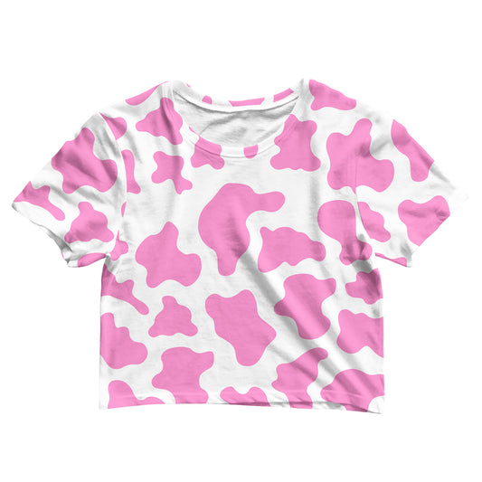 Cotton Crop Tee - Pink Cow Print