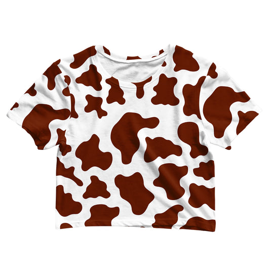 Cotton Crop Tee - Brown Cow Print