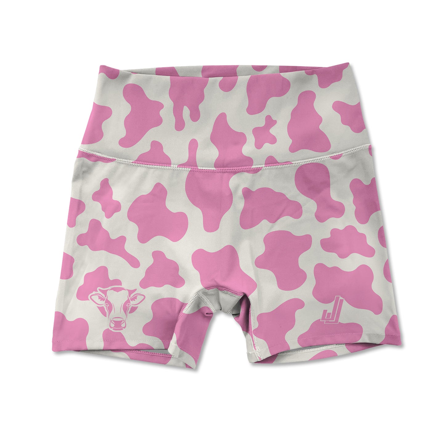 Women's Active Shorts - Pink Cow Print