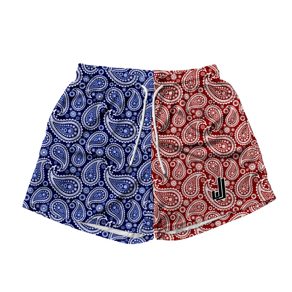 Basic Mesh Shorts - Paisley Red and Blue