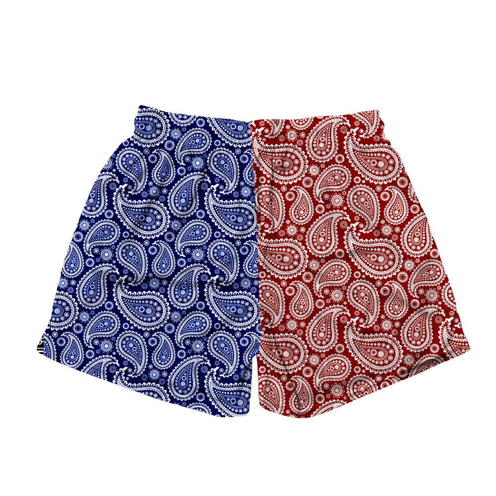 Basic Mesh Shorts - Paisley Red and Blue