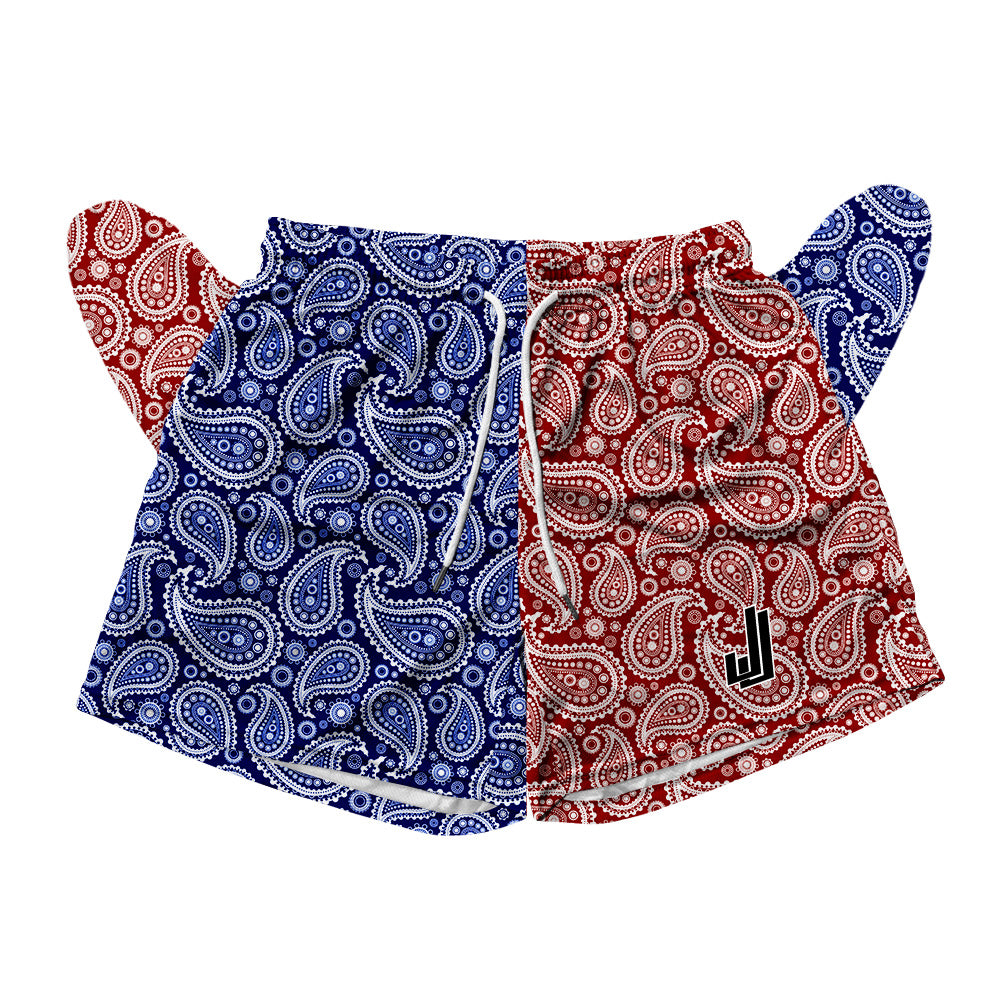 Basic Mesh Shorts - Paisley Red and Blue