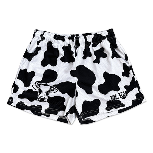 Mesh Flex Shorts 5" - Cow Print