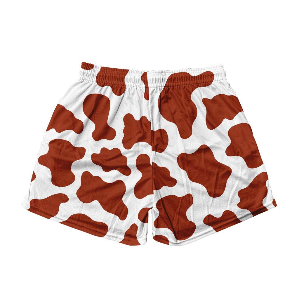 Basic Mesh Shorts - Brown Cow Print