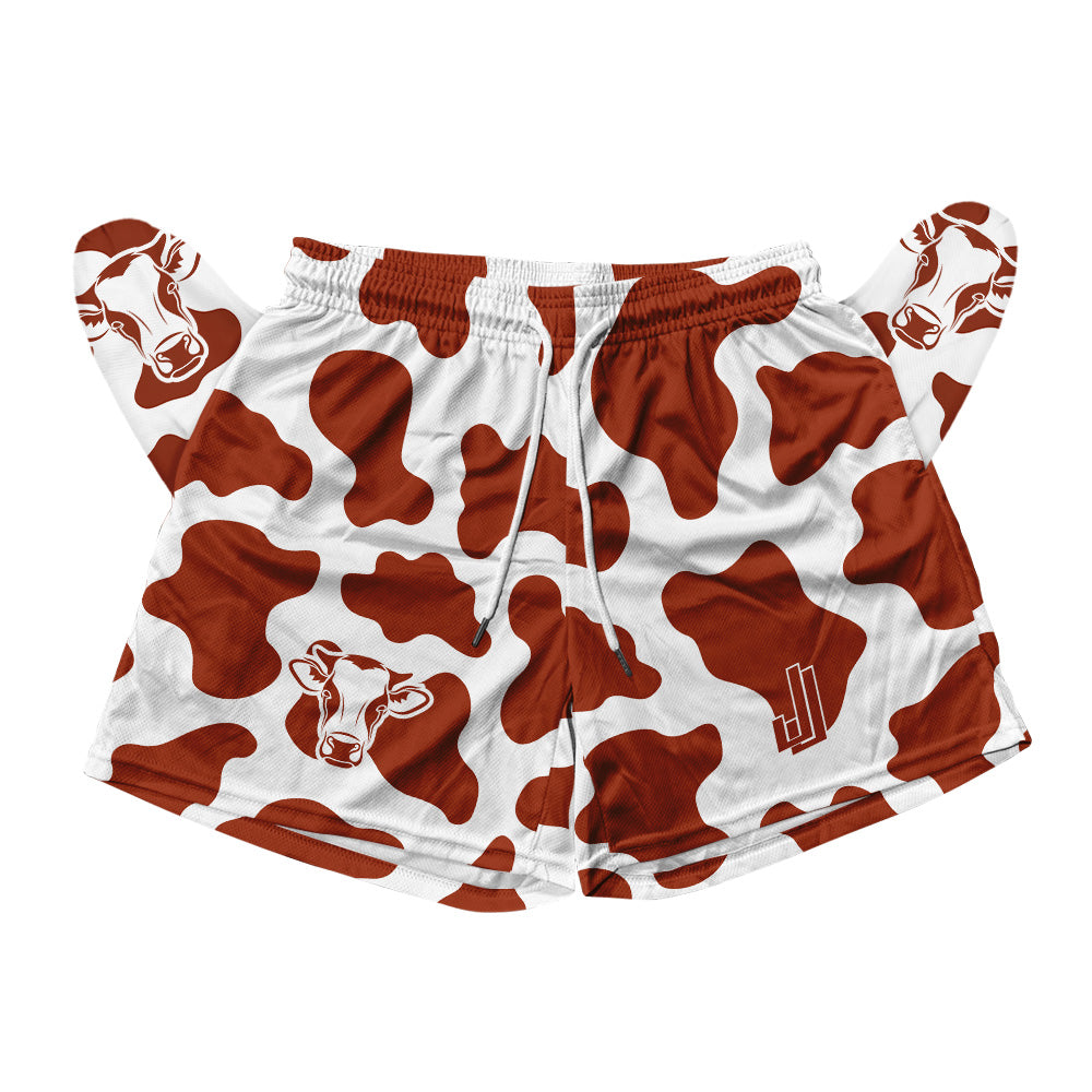 Basic Mesh Shorts - Brown Cow Print