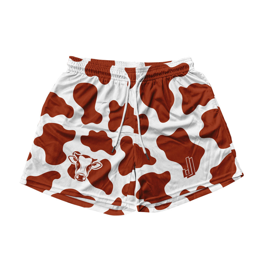 Basic Mesh Shorts - Brown Cow Print