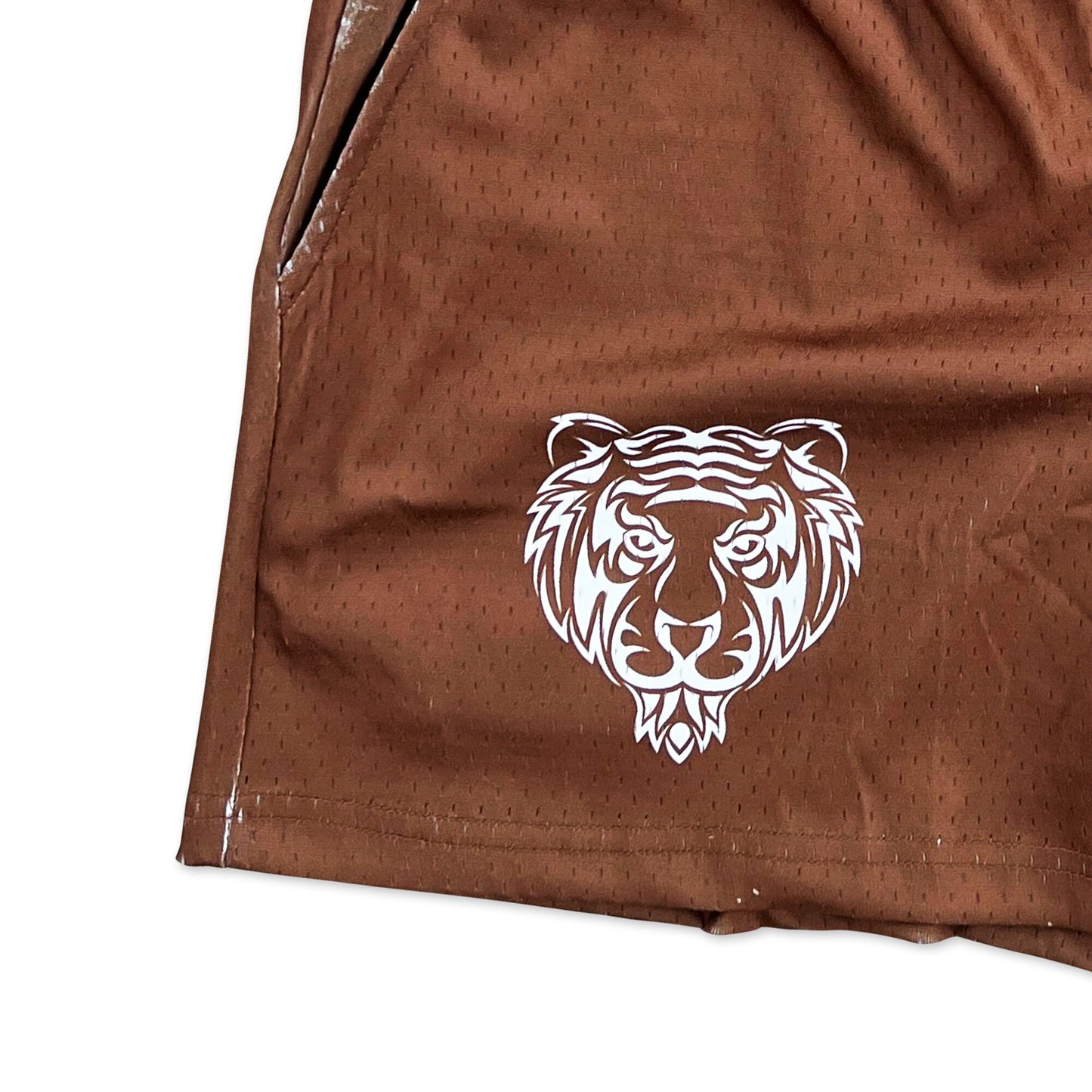 Brown - Premium Mesh JJ Shorts - 5 Inch Inseam - Vintage Gym Basketball Fit